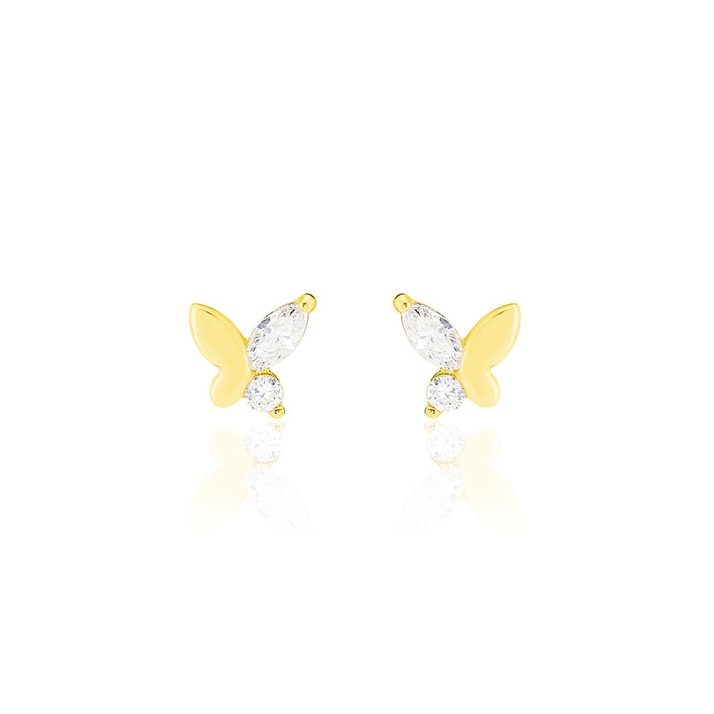 Boucles D'oreilles Puces Evaelle Papillon Or Jaune Oxyde De Zirconium - Puces Femme | Marc Orian