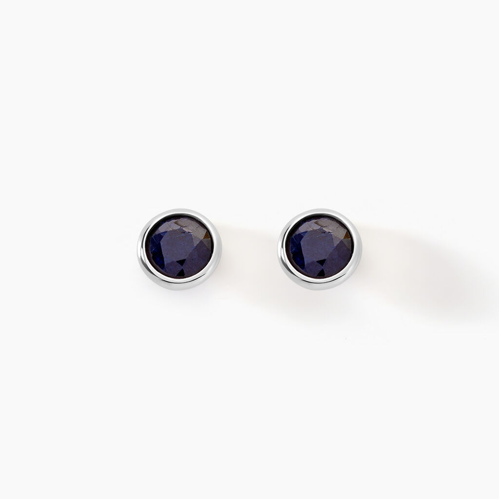 Boucles D'oreilles Puces Edy Serti Clos Or Blanc Saphir - Puces Femme | Marc Orian