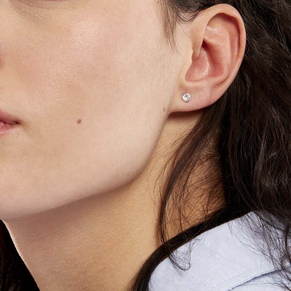 Boucles D'oreilles Puces Eddie Or Blanc Oxyde De Zirconium - Puces Femme | Marc Orian