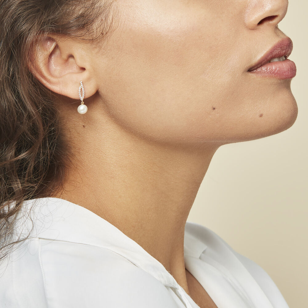 Boucles D'oreilles Pendantes Tesnimae Or Jaune Oxyde Perle De Culture - Pendantes Femme | Marc Orian