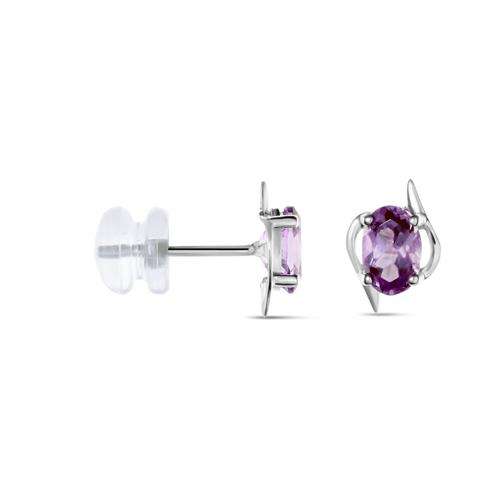 Boucles D'oreilles Puces Vrille Ovale Or Blanc Amethyste - Puces Femme | Marc Orian