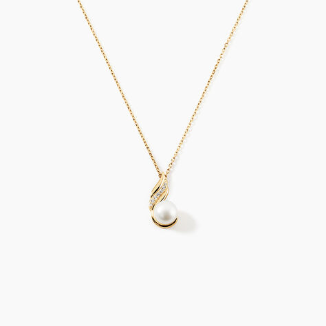 Collier Leta Or Jaune Perle De Culture Et Oxyde De Zirconium - Colliers avec pierres Femme | Marc Orian