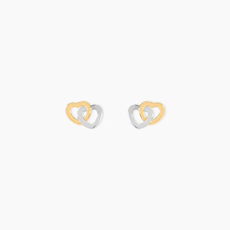 Boucles D'oreilles Puces Anne-maudae Double Coeurs Or Bicolore - Puces Femme | Marc Orian