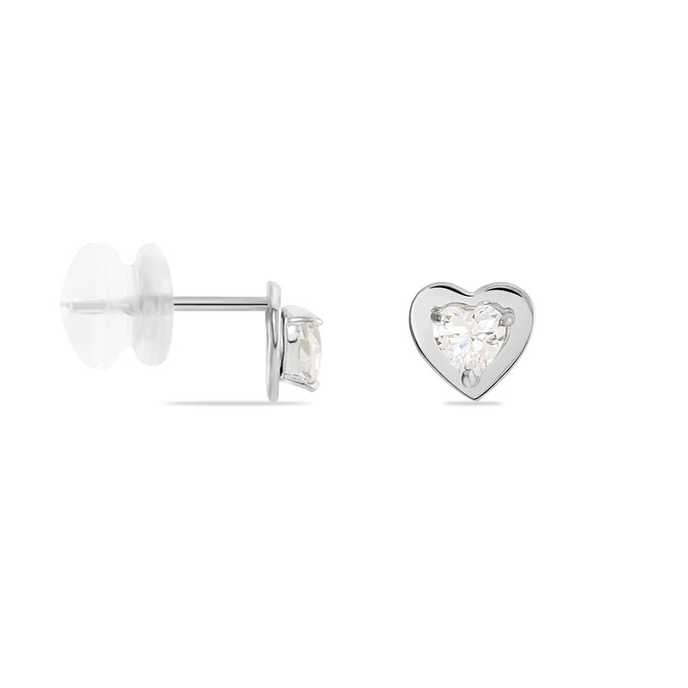 Boucles D'oreilles Puces Dot Coeur Plein Or Blanc Oxyde De Zirconium - Puces Famille | Marc Orian