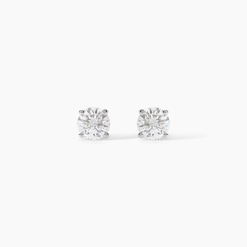 Boucles D'oreilles Puces 4 Griffes Or Blanc Diamant Synthetique - Puces Femme | Marc Orian