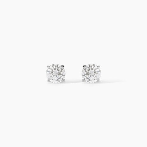 Boucles D'oreilles Puces 4 Griffes Or Blanc Diamant Synthetique - Puces Femme | Marc Orian