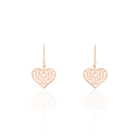Boucles D'oreilles Pendantes Albizia Coeur Dentelle Or Rose - Pendantes Femme | Marc Orian