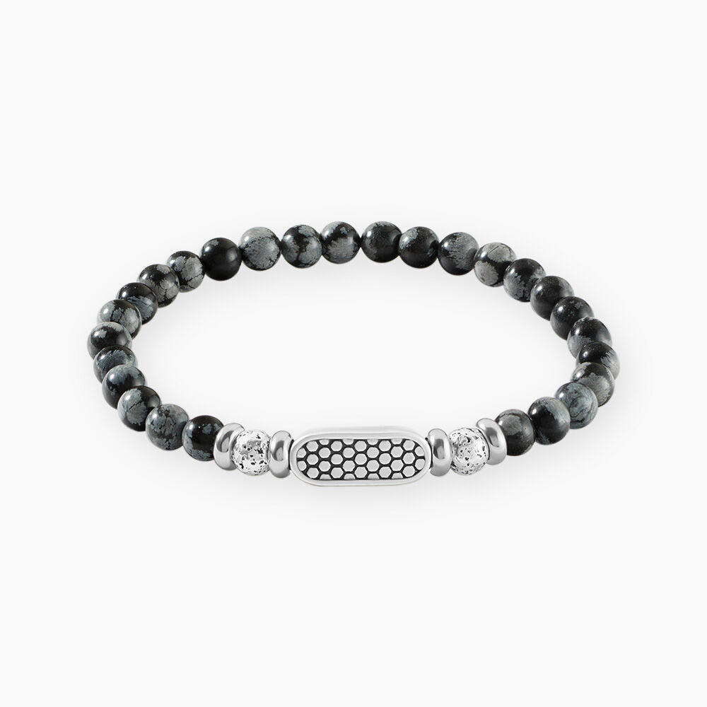 Bracelet Philo Acier Blanc Obsidienne Pierre De Lave - Bracelets cha&icirc;nes Homme | Marc Orian