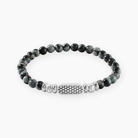 Bracelet Philo Acier Blanc Obsidienne Pierre De Lave - Bracelets cha&icirc;nes Homme | Marc Orian