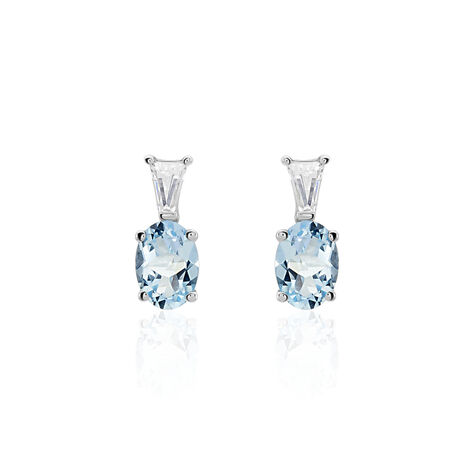 Boucles D'oreilles Puces Annchen Or Blanc Topaze Et Oxyde De Zirconium - Puces Femme | Marc Orian