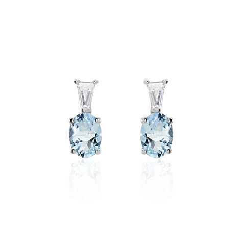 Boucles D'oreilles Puces Annchen Or Blanc Topaze Et Oxyde De Zirconium - Clous d'oreilles Femme | Marc Orian