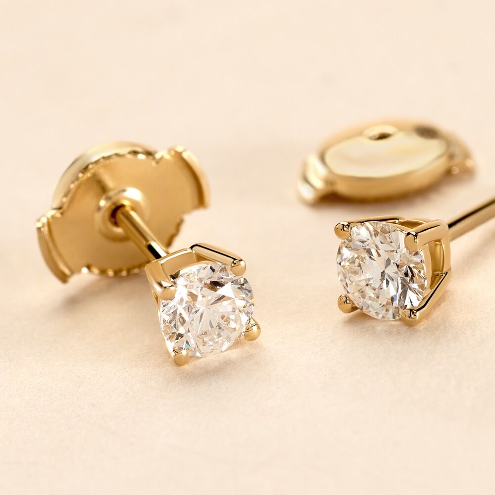 Boucles D'oreilles Puces One Or Jaune Diamants - Boucles d'oreilles mariage Femme | Marc Orian