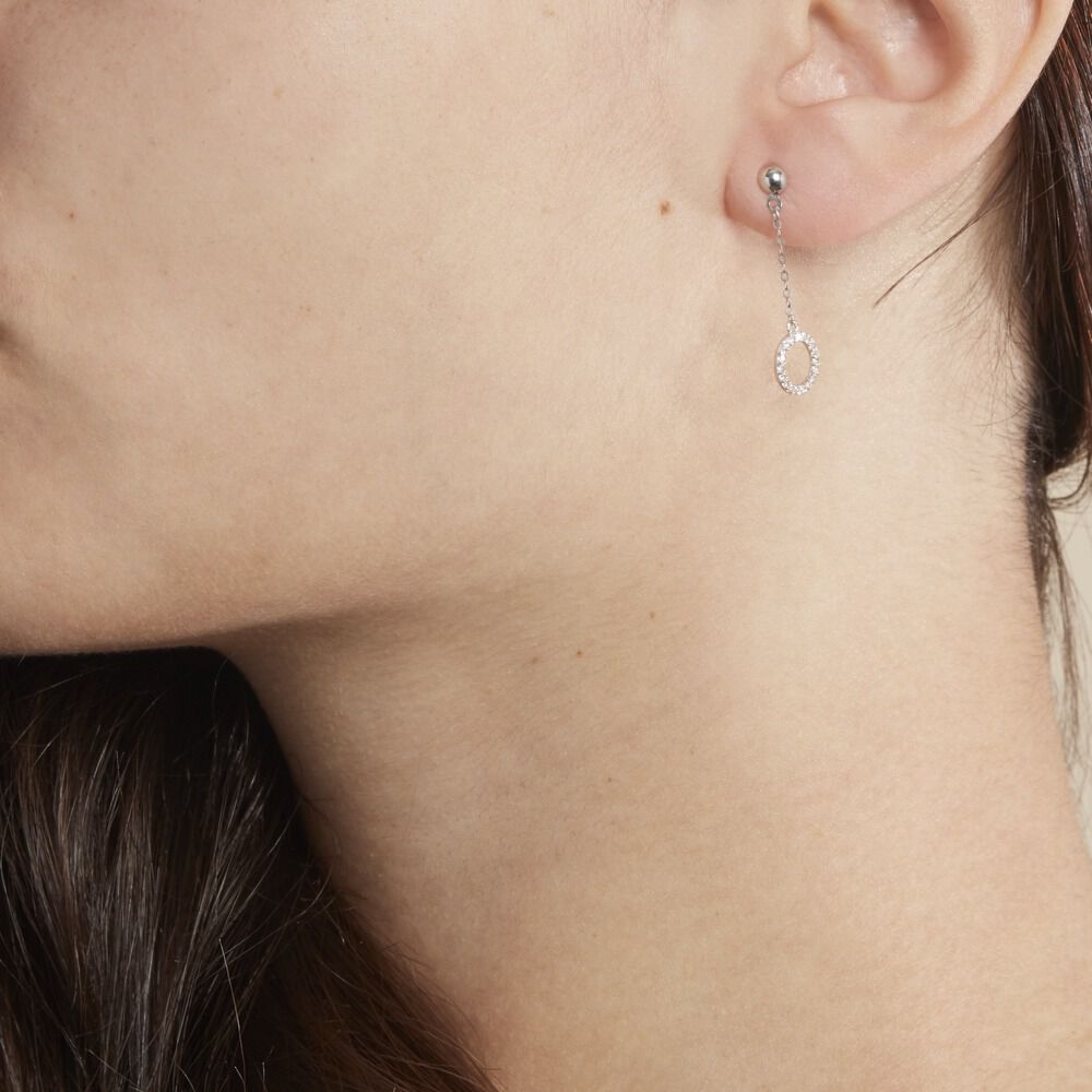Boucles D'oreilles Pendantes Lim Or Blanc Oxyde De Zirconium - Pendantes Femme | Marc Orian