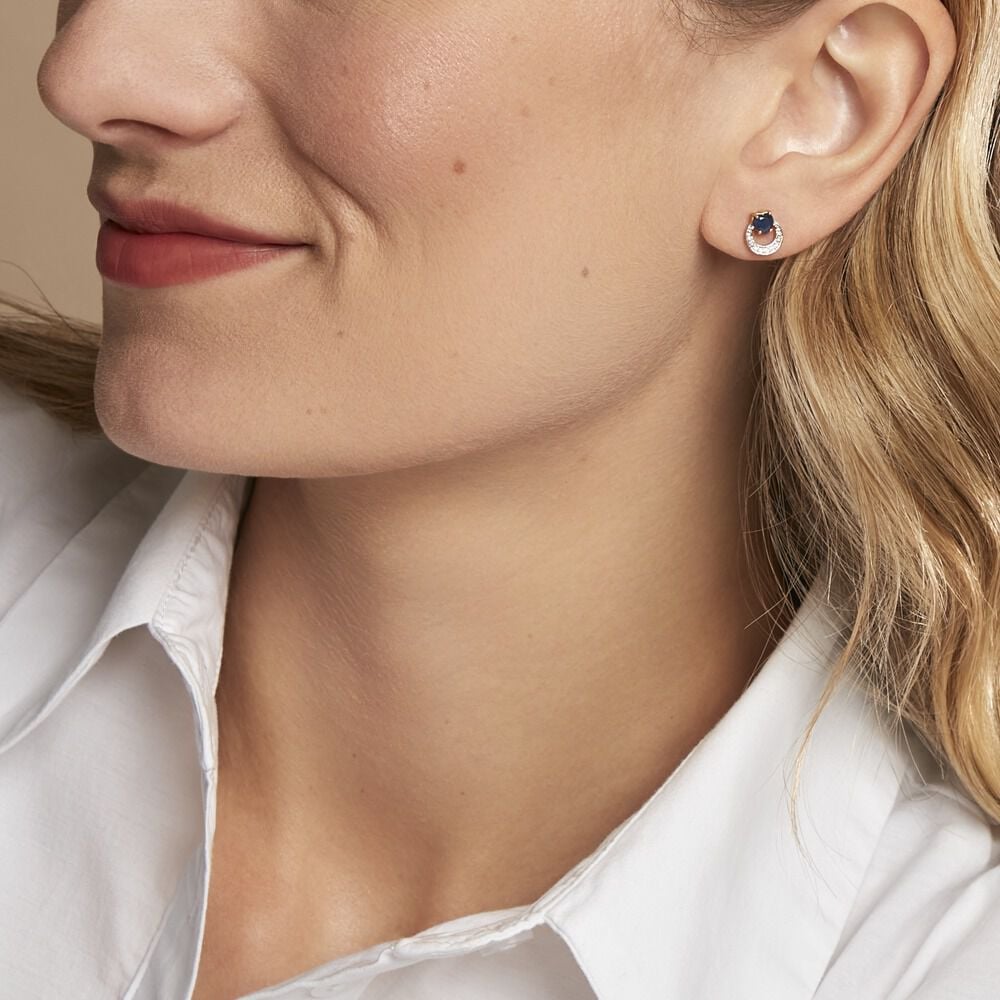 Boucles D'oreilles Puces Ambrosine Or Jaune Saphir Diamant - Puces Femme | Marc Orian