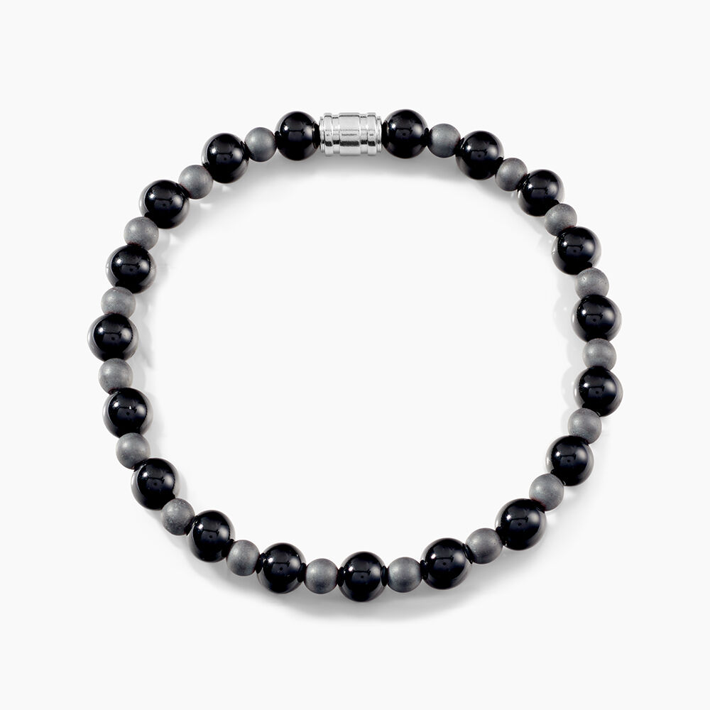Bracelet Younes Acier Argenté Agate Hématite - Nouveautés Homme | Marc Orian