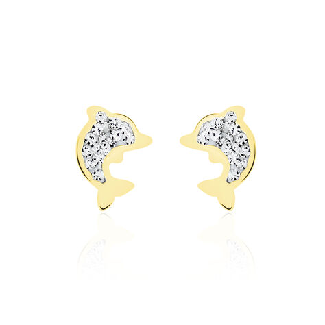 Boucles D'oreilles Puces Eleanor Dauphin 0 Or Jaune Strass - Puces Femme | Marc Orian