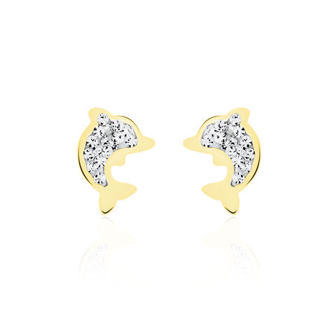 Boucles D'oreilles Puces Eleanor Dauphin 0 Or Jaune Strass - Clous d'oreilles Femme | Marc Orian