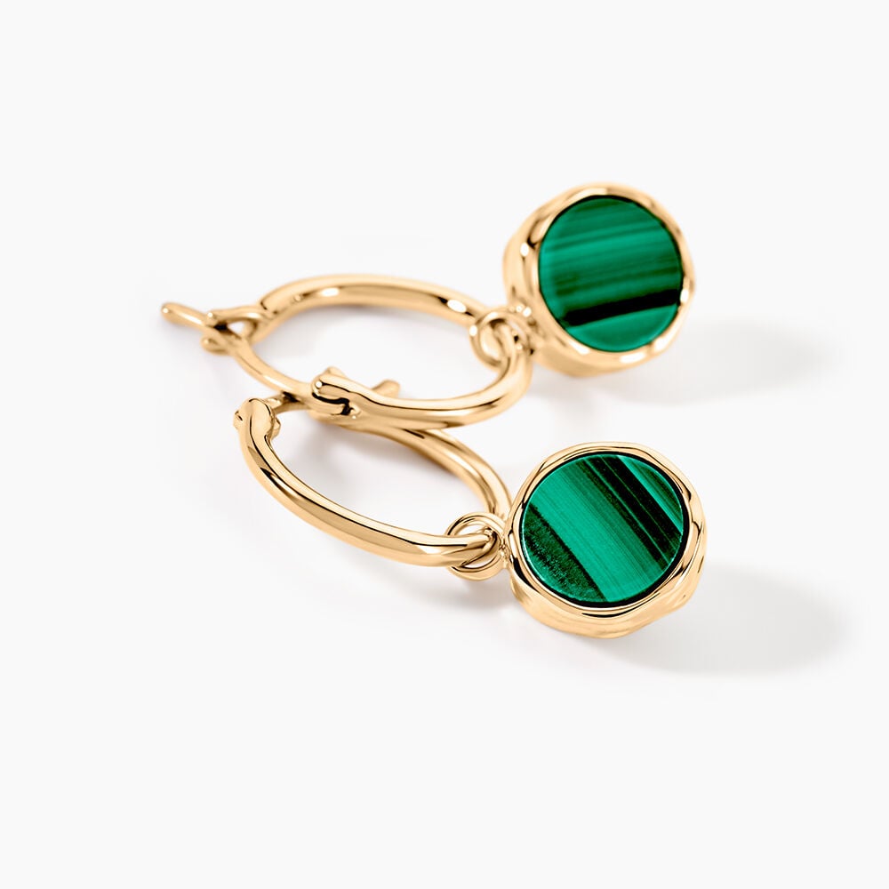Cr&eacute;oles Plaqu&eacute; Or Neassa Malachite - Boucles d'oreilles pampille Femme | Marc Orian