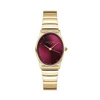 cadran doré fond bordeaux bracelet acier doré