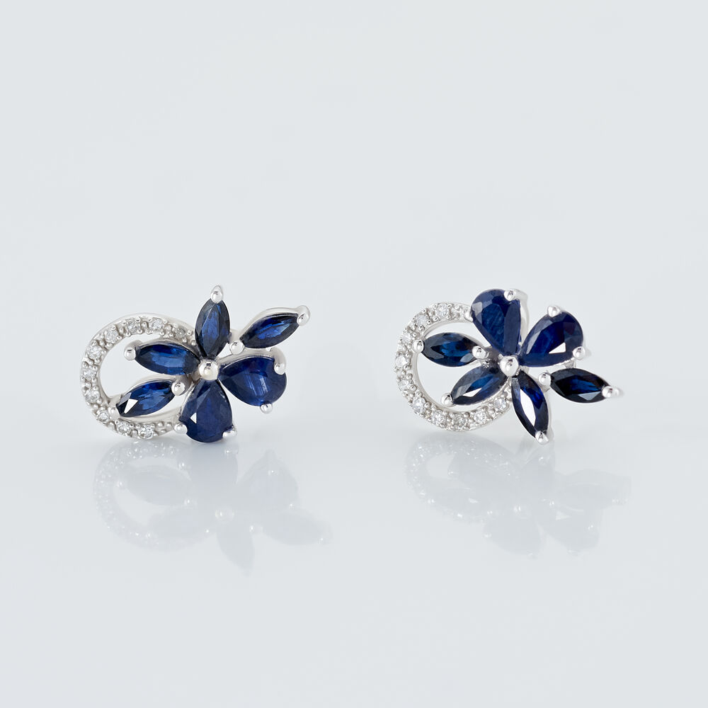 Boucles D'oreilles Puces Bouquet Or Blanc Saphir Et Diamant - Puces Femme | Marc Orian