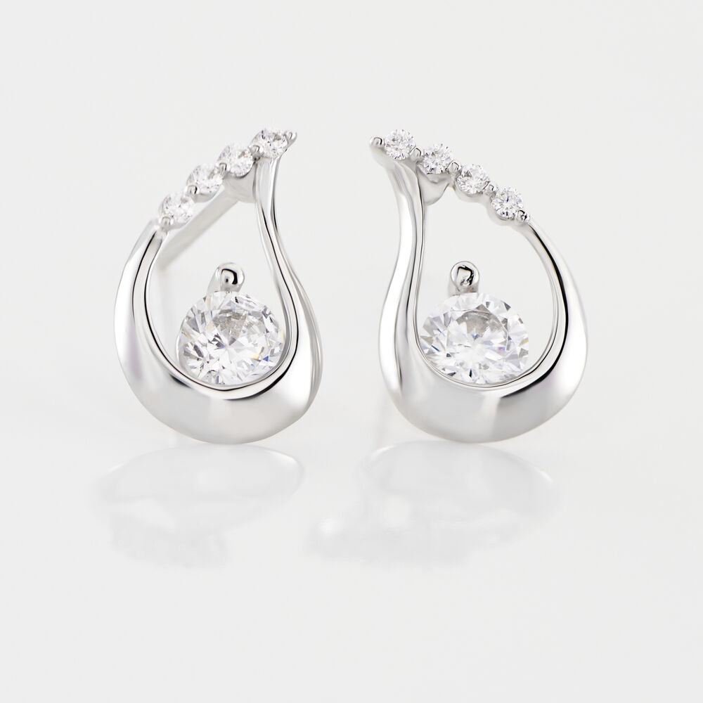 Boucles D'oreilles Puces Helie Goutte Or Blanc Oxyde De Zirconium - Puces Femme | Marc Orian
