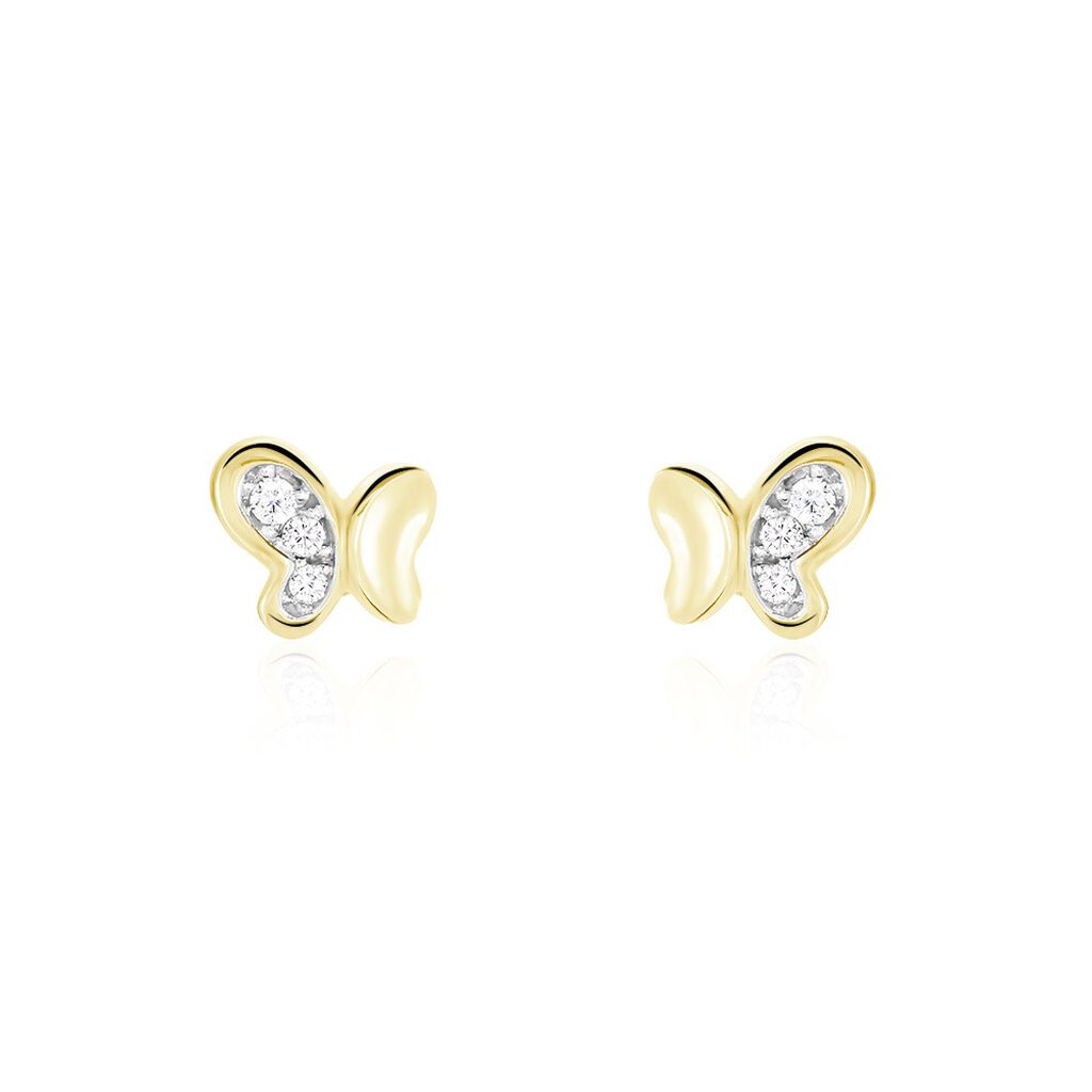 Boucles D'oreilles Puces Evaelle Papillon Or Jaune Oxyde De Zirconium - Puces Femme | Marc Orian