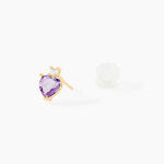 Boucles D'oreilles Puces Heart Or Jaune Am&eacute;thyste Oxyde Zirconium - Puces Femme | Marc Orian