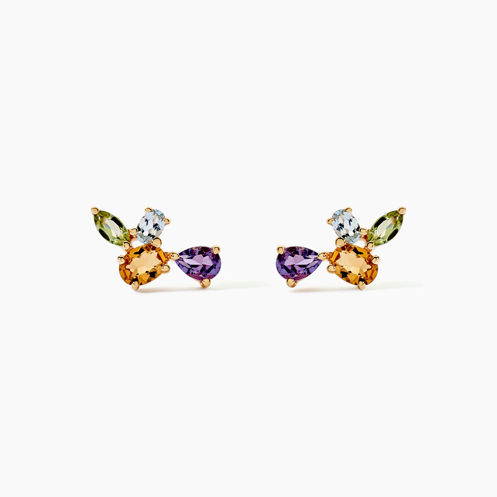 Boucles D'oreilles Puces Hortense Or Jaune Citrine Am&eacute;thyste Topaze - Puces Femme | Marc Orian