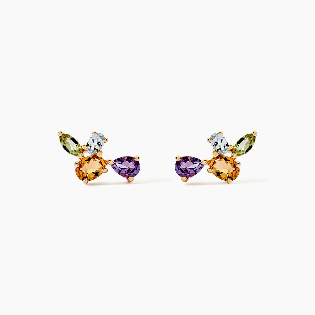 Boucles D'oreilles Puces Hortense Or Jaune Citrine Am&eacute;thyste Topaze - Puces Femme | Marc Orian