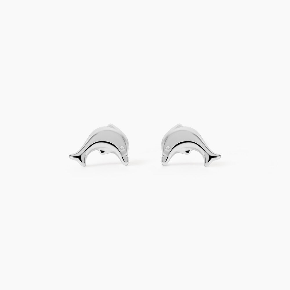 Boucles D'oreilles Puces Fulvie Dauphin 5 Or Blanc - Puces Femme | Marc Orian