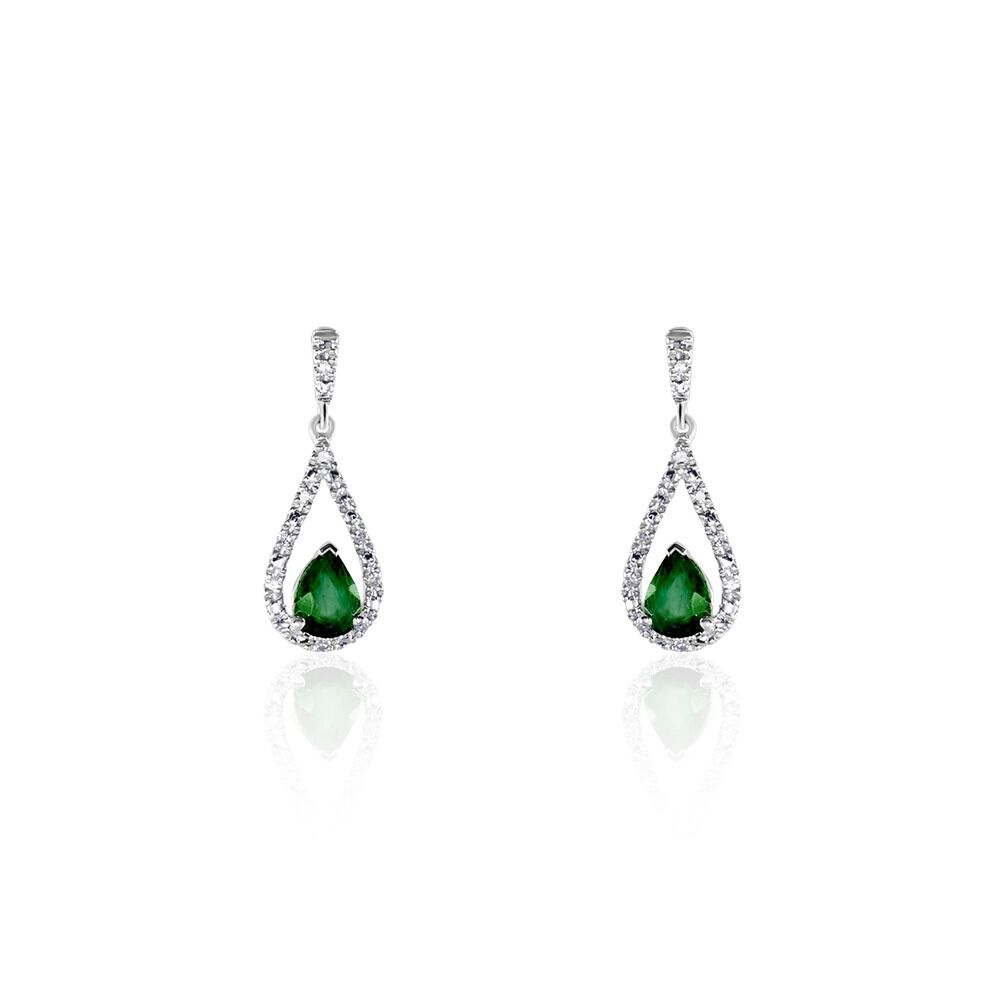 Boucles D'oreilles Pendantes Katiouchka Or Blanc Emeraude Diamants - Pendantes Femme | Marc Orian