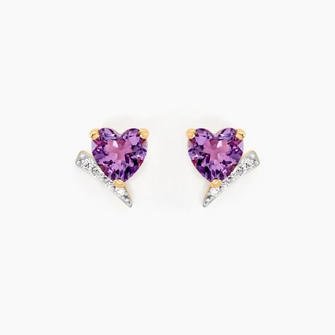 Boucles D'oreilles Puces Eva Or Jaune Amethyste Et Oxyde De Zirconium - Puces Femme | Marc Orian