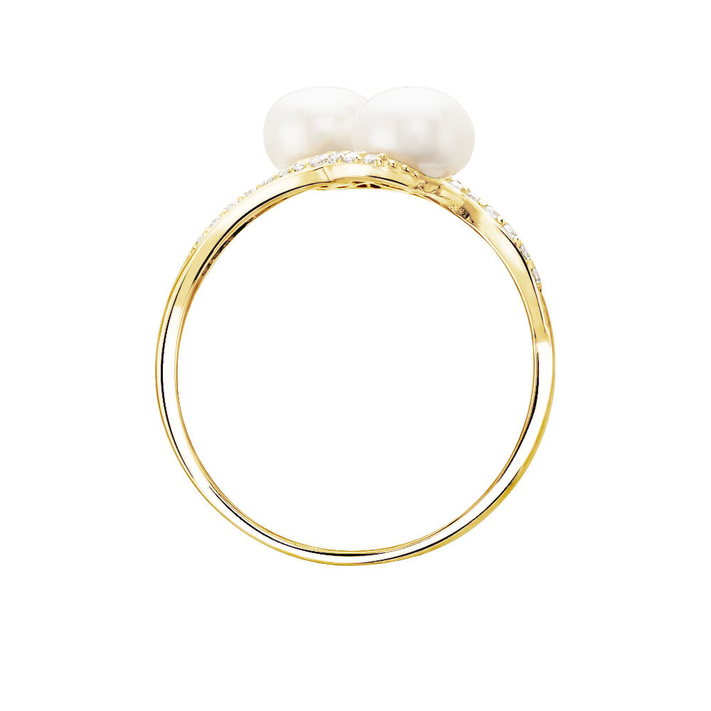 Bague Loeva Or Jaune Perle De Culture Et Oxyde De Zirconium - Bagues vintage Femme | Marc Orian