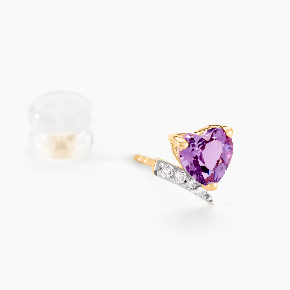Boucles D'oreilles Puces Eva Or Jaune Amethyste Et Oxyde De Zirconium - Puces Femme | Marc Orian