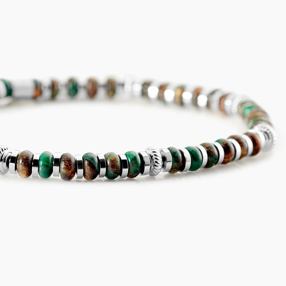 Bracelet Jourdan Acier Blanc Jaspe Africain - Bracelets cha&icirc;nes Homme | Marc Orian