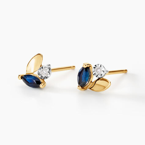 Boucles D'oreilles Puces Tameka Or Bicolore Saphir Diamant - Boucles d'oreilles pierres précieuses Femme | Marc Orian