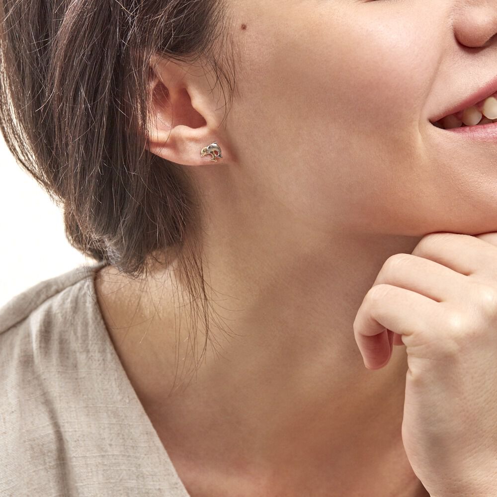 Boucles D'oreilles Puces Fulvie Double Dauphins Or Bicolore - Puces Femme | Marc Orian