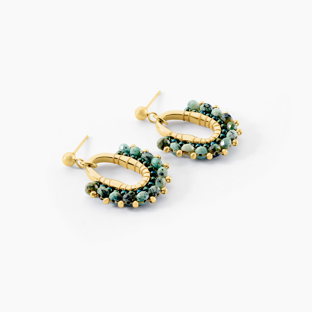 Boucles D'oreilles Pendantes Athena Acier Jaune Verre Turquoise - Pendantes Femme | Marc Orian