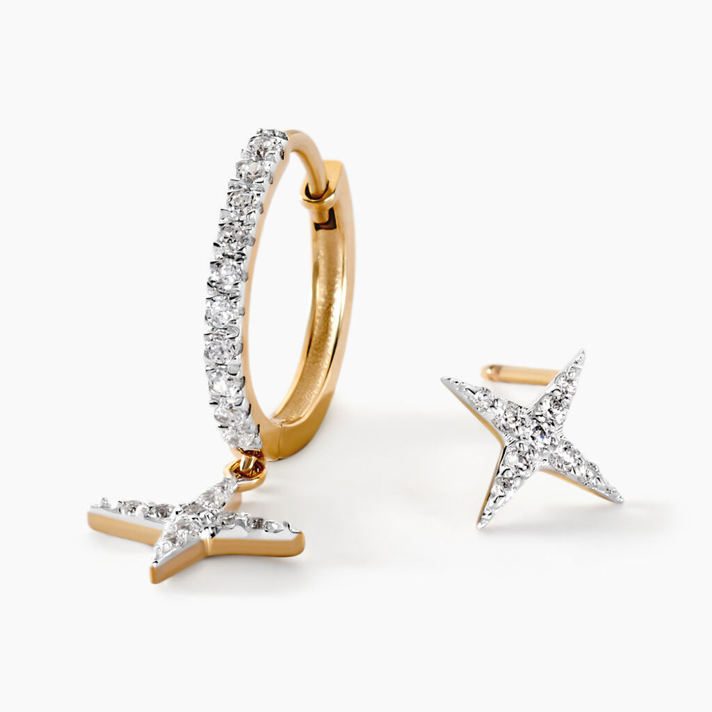 Boucles D'oreilles Deparaillees Or Jaune Kirsteen Oxyde - Boucles d'oreilles ete Femme | Marc Orian