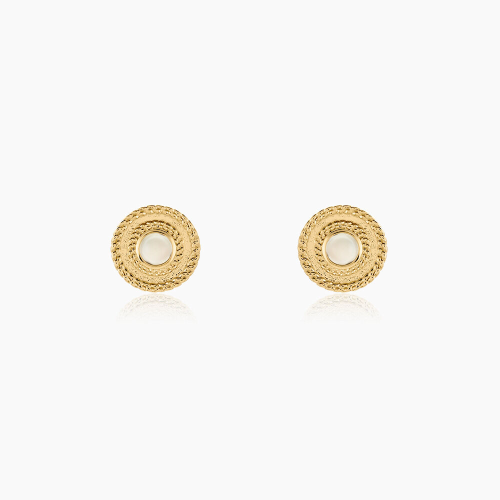 Boucles D'oreilles Puces Aghavni Plaque Or Jaune Agate - Puces Femme | Marc Orian