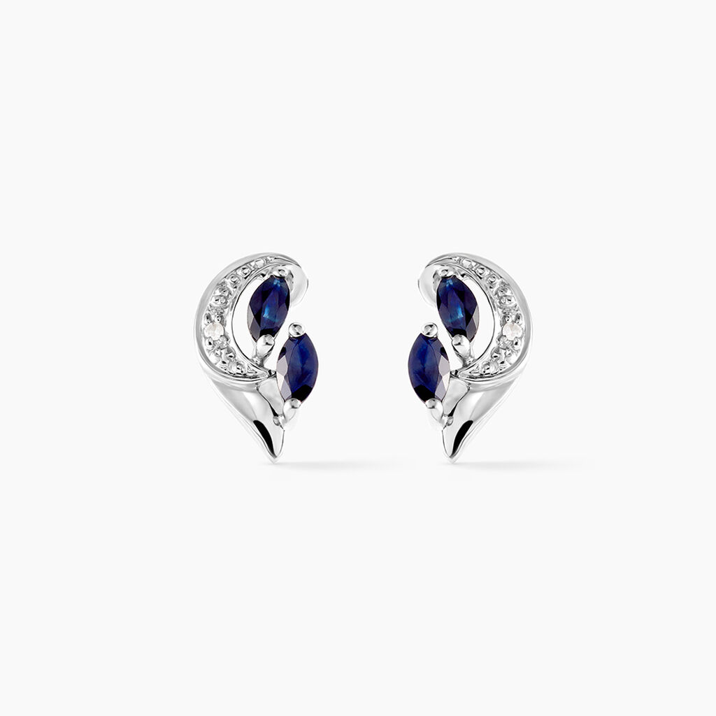 Boucles D'oreilles Puces Sakina Or Blanc Saphir Et Diamant - Boucles d'oreilles mariage Femme | Marc Orian