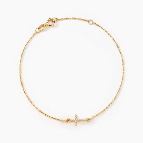 Bracelet Cobeia Croix Maille For&ccedil;at Or Jaune Oxyde De Zirconium - Bracelets cha&icirc;nes Femme | Marc Orian