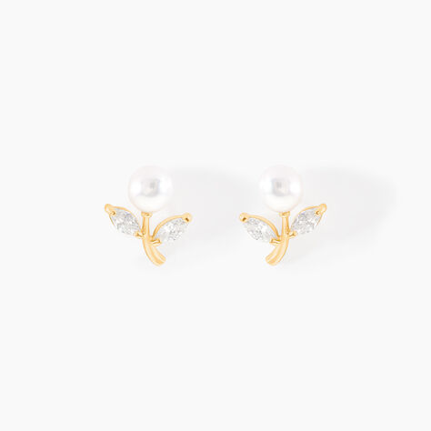 Boucles D'oreilles Puces Frigga Or Jaune Perle De Culture Et Oxyde - Puces Femme | Marc Orian