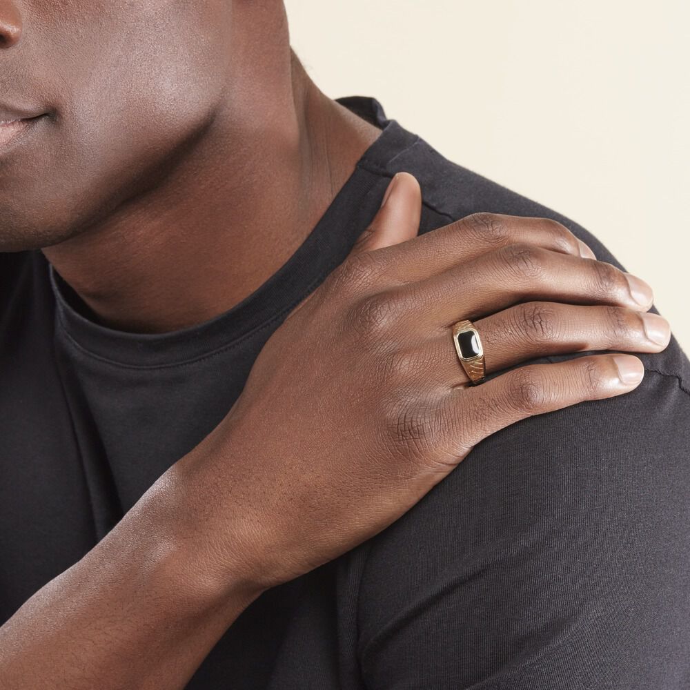 Chevalière Plaqué Or Jaune Steven Email Noir - Chevalières Homme | Marc Orian