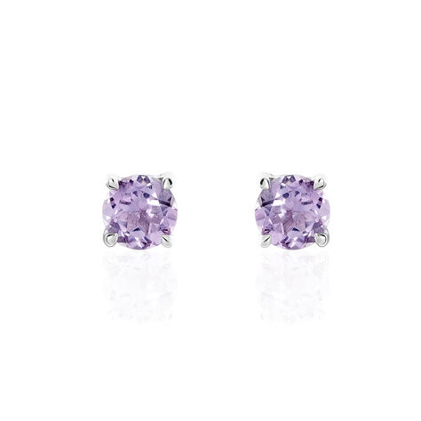 Boucles D'oreilles Puces Elea Serti Griffes 3 Or Blanc Amethyste - Clous d'oreilles Femme | Marc Orian