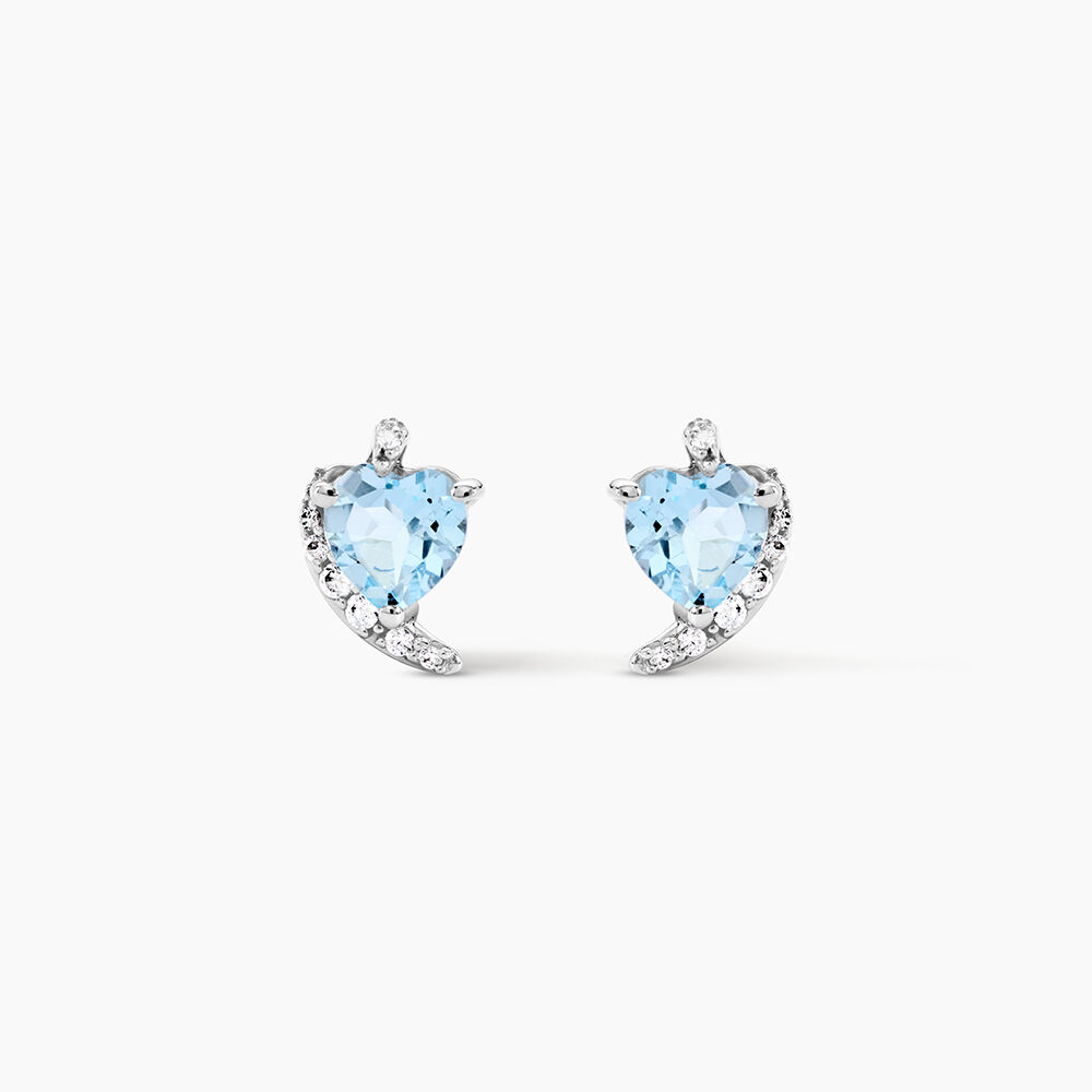 Boucles D'oreilles Puces Coeur In Love Or Blanc Topaze Et Oxyde - Puces Femme | Marc Orian