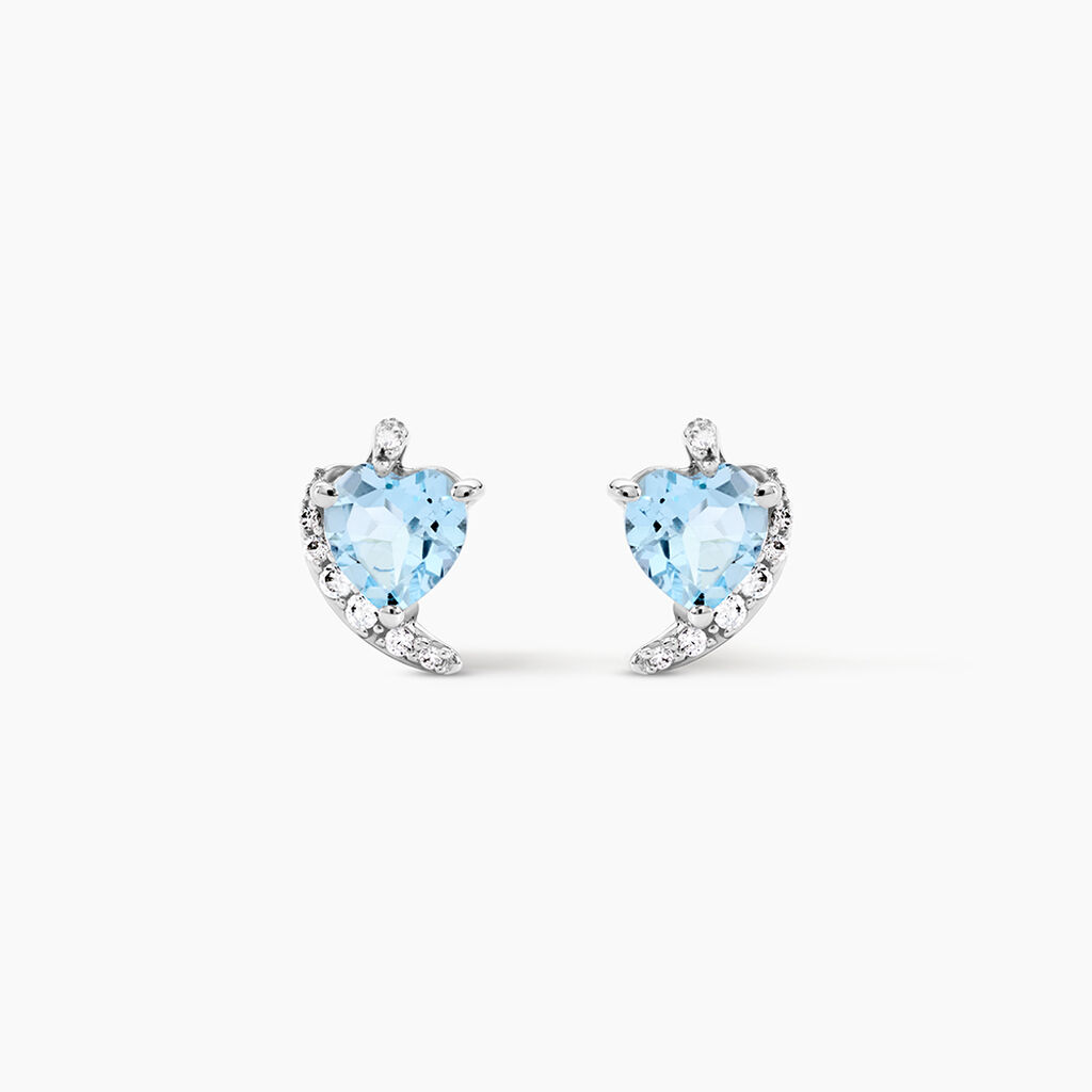 Boucles D'oreilles Puces Coeur In Love Or Blanc Topaze Et Oxyde - Puces Femme | Marc Orian