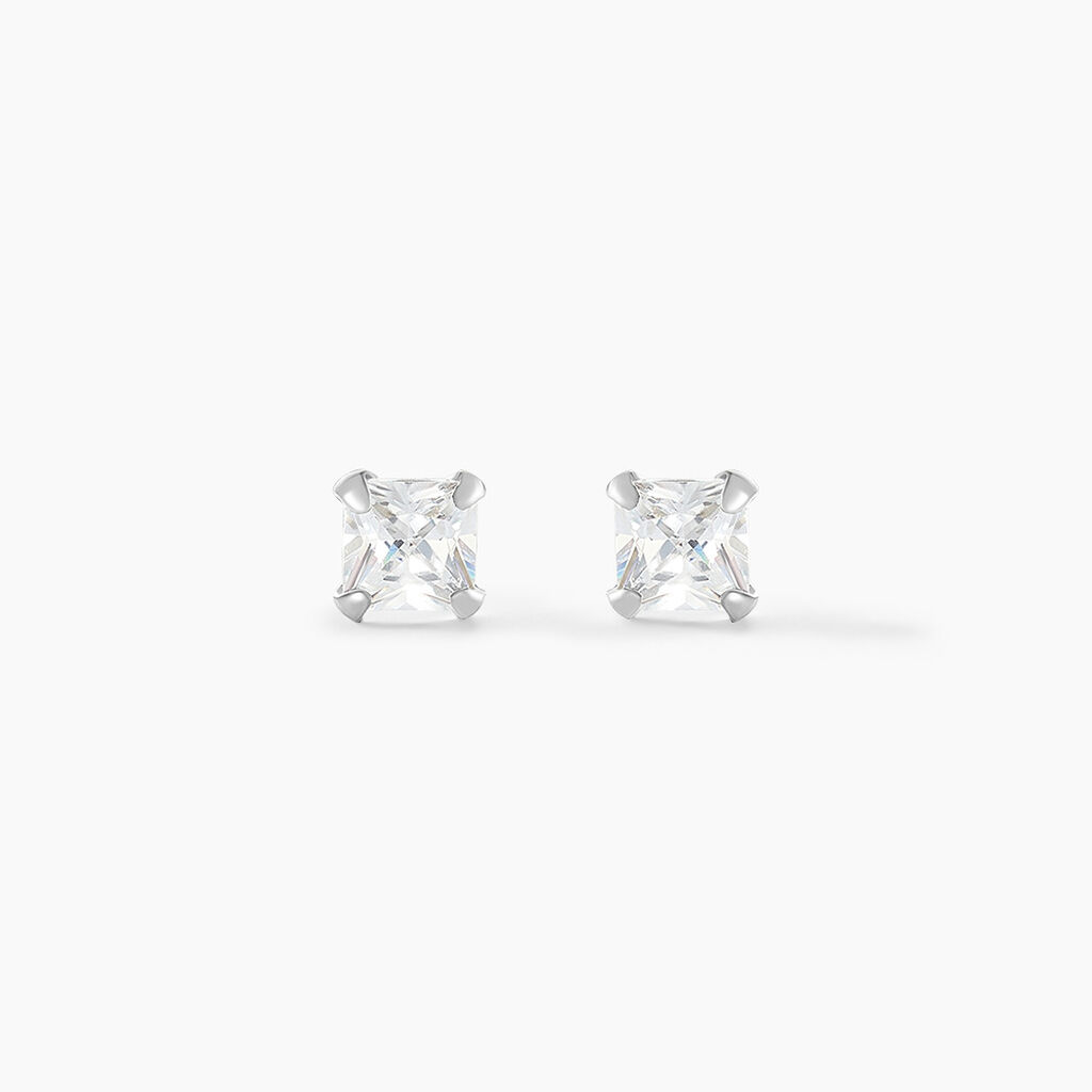 Boucles D'oreilles Puces Carre Argent Blanc Oxyde De Zirconium - Puces Femme | Marc Orian