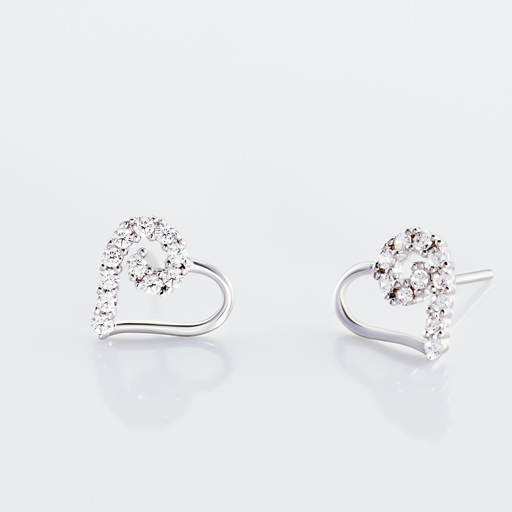 Boucles D'oreilles Puces Eluf C&oelig;ur Or Blanc Oxyde De Zirconium - Puces Femme | Marc Orian