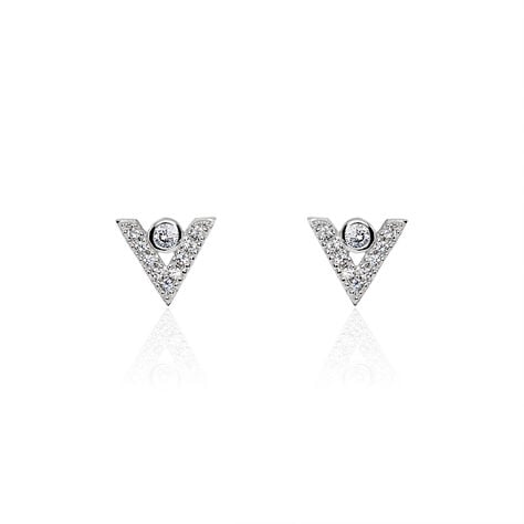 Boucles D'oreilles Puces Emy V Argent Blanc Oxyde De Zirconium - Puces Femme | Marc Orian